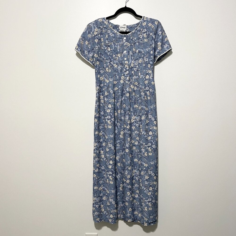 Womens Vintage Cottagecore Floral Maxi Dress 12 Prairie Pastoral Tie Back Modest - Picture 2 of 9